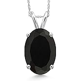Gem Stone King 14K White Gold Black Onyx Pendant Necklace for Women | 5.00 Cttw | Gemstone December Birthstone | Oval 14X10MM | With 18 Inch Chain