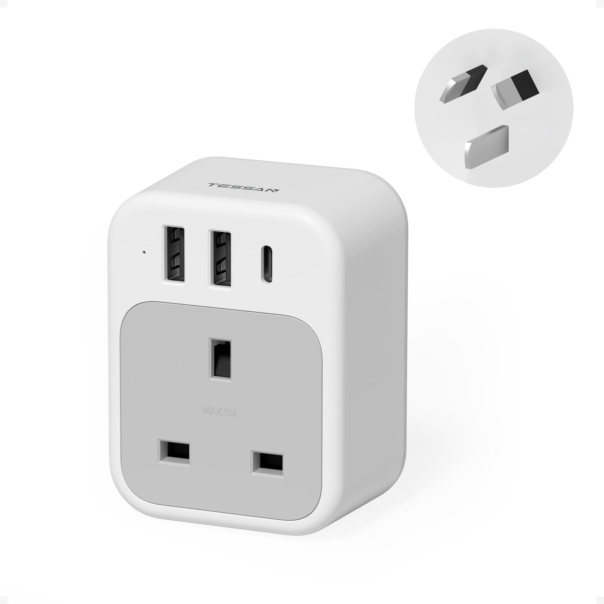 UK to Australia Plug Adapter, TESSAN Australian Plug Adaptor from UK with 2 USB A, 4 in 1 Australia Travel Adapter, New Zealand Travel Adaptor for NZ, Argentina, China, Fiji
