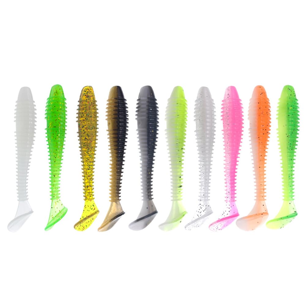 50Pcs Soft Plastic Lures 1# Paddle Tail Swimbaits Lures Shad Bait Pike Fishing Lures Perch Trout Bass - Random Colors
