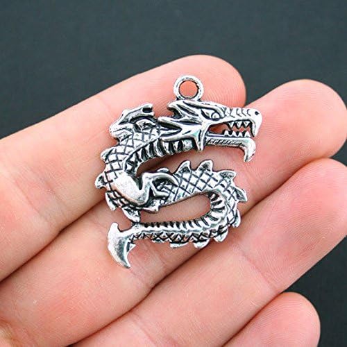 4 Chinese Dragon Charms Antique Silver Tone Large Size - SC2999 Jewelry Making Supply Pendant Bracelet DIY Crafting by Wholesale Charms