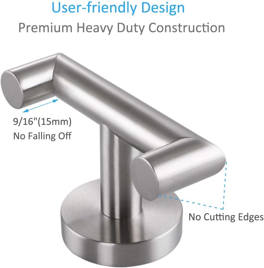 Bathroom Double Hook, Angle Simple SUS304 Stainless Steel Bath Towel Holder, Coat Purse Hanger, Hand Towel Rack, Double Robe Towel Hook for Wall, Brushed Steel - - 