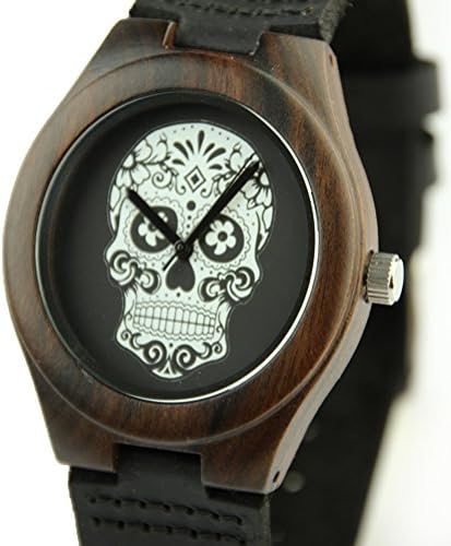 iPerry Womens Wooden Watch Wrist Watches Leather Strap Casual Watch Halloween Watch (DOD White Skull-Women)