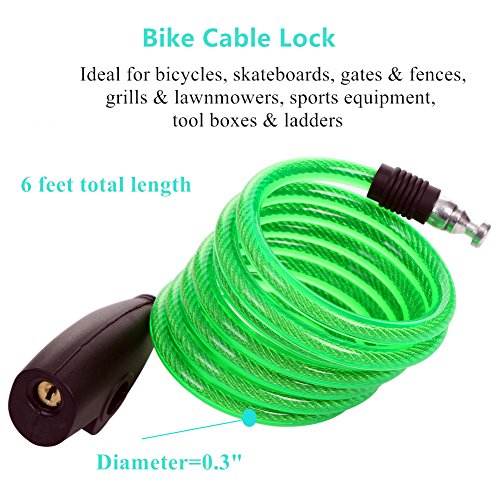 SEPOX Bike Lock with Key 6 Feet Cable Lock with 2 Keys 3 Colors for Protecting Your Bike Accessories Like Helmet, Wheel, Saddle, Bags, etc.