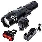 Zacro LED USB Rechargeable Bike Light - Headlight for Front and Tail Safety Light for Back- 3 Mode-High, Low and Strobe -Pack of 2 AAA Batteries,Mount Frame, USB Charger, Battery Holder Included