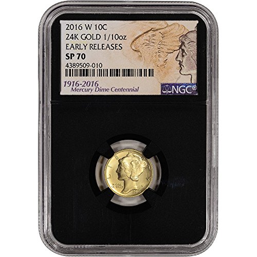 2016 W US Gold Mercury (1/10 oz) Early Releases Centennial Label Retro Holder Dime SP70 NGC