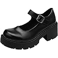 Women's Platform Mary Janes Chunky Heel Ankle Strap Uniform Dress Shoes Heeled Gothic Lolita Oxfords