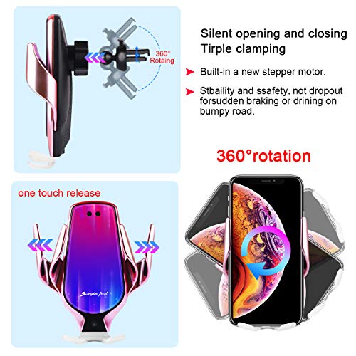 Smart Sensor Wireless Car Charger Mount, Automatic Clamping QC/QI 10W Fast Charging Car Charger Holder Compatible with iPhone 11/Xs/Xs Max/XR/X /8,Samsung Galaxy Note 9/ S9/ S9+/ S8 etc(Pink)