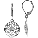 Silvershake 3MM Round Shape White Gold Plated or 18K Yellow Gold Plated 925 Sterling Silver Scroll/Filigree Triquetra Celtic Knot Weave Circle Dangle Hook or Leverback Earrings Jewelry for Women