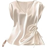 SOLY HUX Women's Satin Blouse V Neck Elegant Tops Tie Side Summer Business Casual Shirts