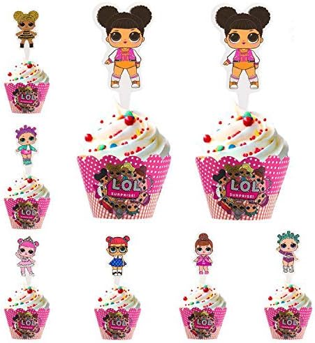 Princess Baby Birthday Decorations Cupcake Toppers Wrappers LOL Mini Girl Cake Pink Decorating for Party Supply of 24sets