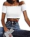 PRETTODAY Women's Sexy Off Shoulder Crop Tops 10 Colors Summer Long Sleeves Casual Slim Tees (Small, A-White-D)