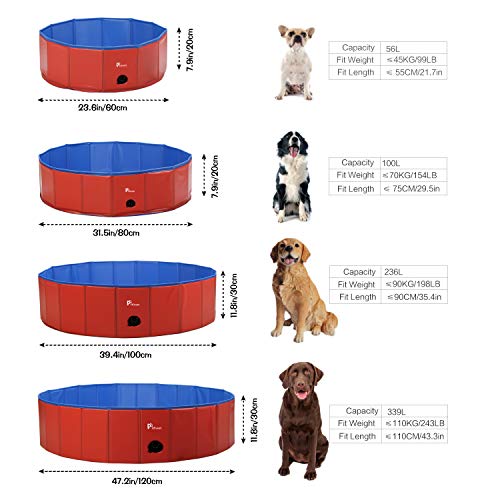Pidsen Foldable Dog Pet Bath Pool Pet Swimming Tub Collapsible Dog Pet Tub for Dogs, Cats or Kids (47.2’’ D×11’’ H, Red)