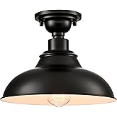 SAMTEEN 12-Inch Farmhouse Semi Flush Mount Ceiling Light Black 1-Light Industrial Barn Ceiling Light Matte Black Hallway Ligh