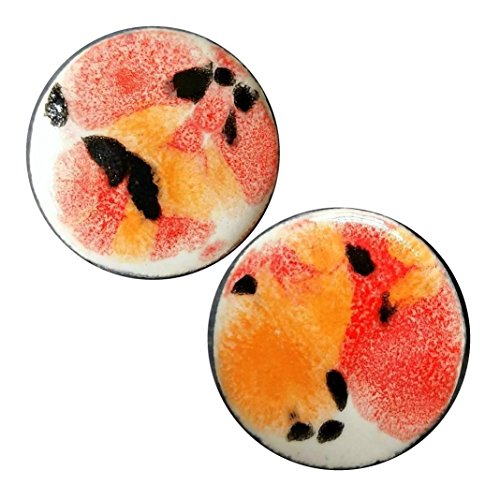 Pair - Poppy Fields Glass Essential Oil Ear Plugs Organic Handmade Ceramic double-flared body jewelry