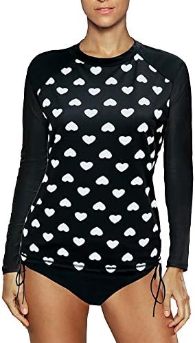 Wuhuan Fashion Women's UV Sun Protection Long-Sleeve Rashguard Heart Print Surf Suit Rash Guard Shirt (Include Top &amp; Bottom)(5XL, White)