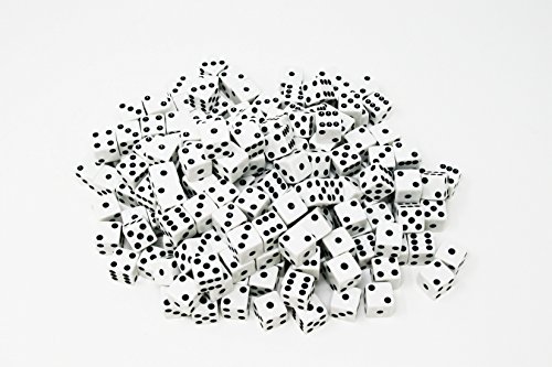 TANGERINE Casino Quality Dice - 200 Pack - White w Black pips - Square Corner