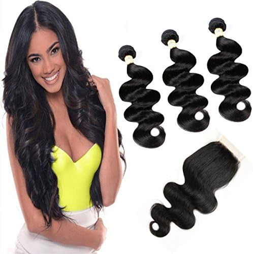 Goldfinch Hair Indian Body Wave With Lace Closure 100% Unprocessed Virgin Human Hair Extensions 3 Bundles With 4x4 Lace Closure (20"22"24"weft + 18"closure)
