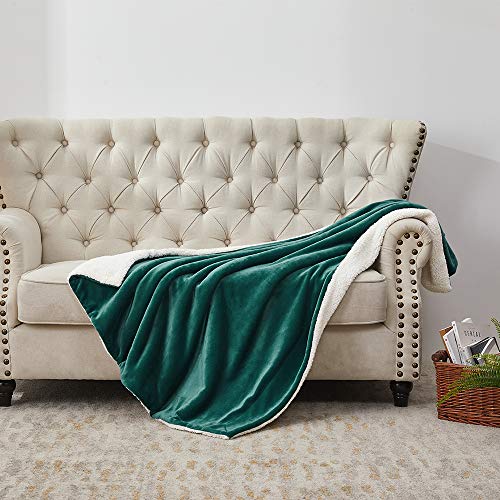 Walensee Sherpa Fleece Blanket (King Size 108”x90” Emerald Green) Plush