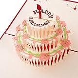 UNOMOR Happy Birthday Card, 3 Layers Cake Pop Up Card with Cute Red Candle, Envelope Included