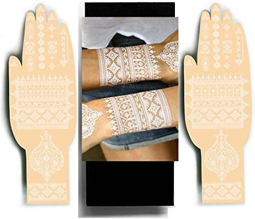 White Henna Temporary Tattoos - Sexy Floral Henna Designs - Be the Show Stopper by Beautifying your Hands or Feet with Delicate Henna Patterns