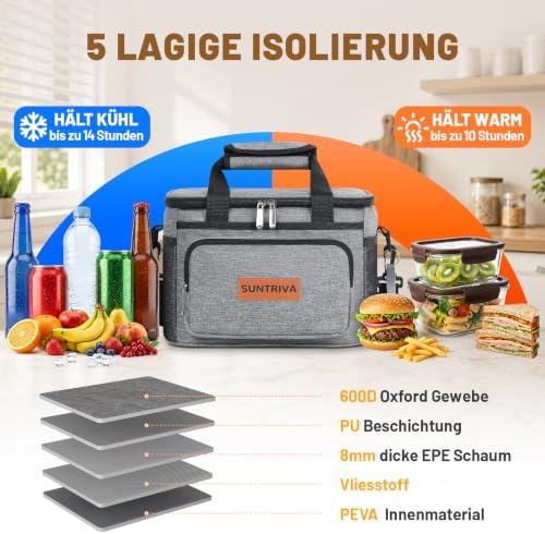 Kühltasche Klein 12L Cooler Bag 14h Kühlung Isoliertasche Faltbar Lunchbag