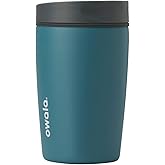 Owala SmoothSip Slider Insulated Stainless Steel Coffee Tumbler, Reusable Iced Coffee Cup, Hot Coffee Travel Mug, BPA Free 12 oz, Grey/Blue (High Dive)