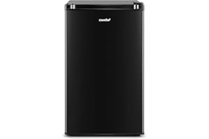 COMFEE' Comfee CRM44S3ABB Compact Refrigerator Cubic Feet Single Door Mini 3 Removal Glass Shelves, Energy Saving, Small Fridge for Bedroom Office Garage Dorm, 4.4 Cuft, Black