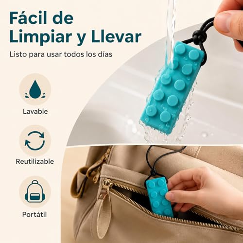 Collar Mordedor Sensorial 6 Piezas para Niños y Bebés, Collares Masticables de Silicona sin BPA, Mordedera Sensorial para Autismo, TDAH, TPS, Dentición y Estimulación Oral Motora