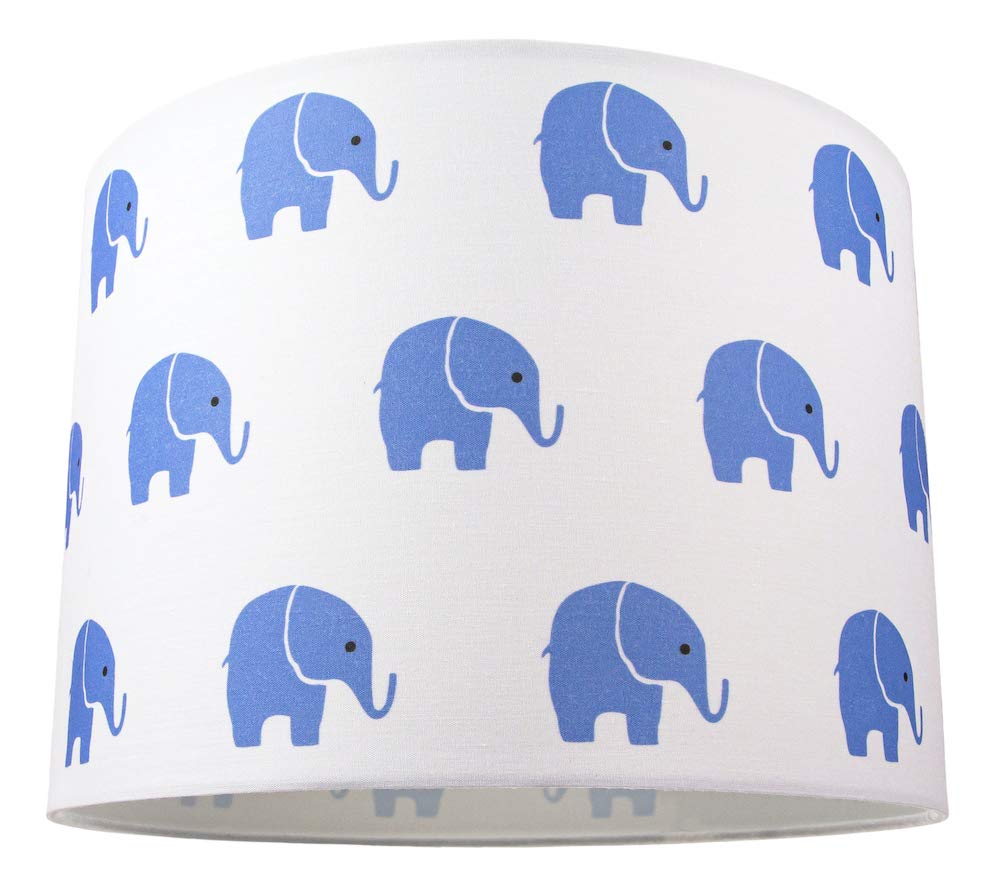 Blue Elephants Children's/Kids White Cotton Fabric Bedroom Lamp or Pendant Shade | 25cm Diameter | 60w Maximum by Happy Homewares
