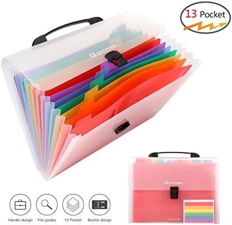 Cenfenner 13 Pockets Expanding File Folder, Portable Accordion File Folder, A4 Expandable Plastic Document Organizer with Handle and Closure for Office/Business/Study, Letter Size