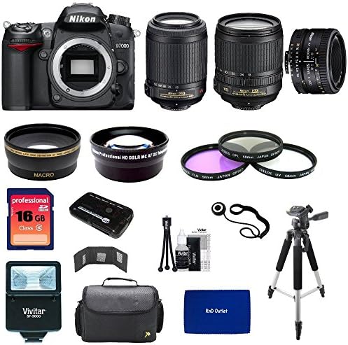 Nikon D7000 16.2MP DX-Format CMOS Digital SLR with 3.0-Inch LCD with Nikon 18-105mm ED VR AF-S DX Nikkor Autofocus Lens &amp; Nikon Normal AF Nikkor 50mm f/1.8D Autofocus Lens &amp; Nikon AF-S DX VR Zoom-Nikkor 55-200mm f/4-5.6G IF-ED Lens with RnD Pro Series 16GB