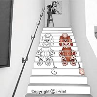 baihemiya stickers 13Pcs Stair Sticker Decals 3D Creative Building Stair Risers Tiles Wallpaper Mural Self-Adhesive,Curly Puppy of a Poodle Dog