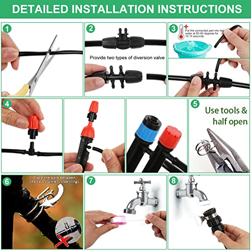Outfun Drip Irrigation Kit, Plant Watering Sprinkler System with 1/4 inch 1/2 inch Blank Distribution Tubing Hose Adjustable Nozzle, DIY Saving Water Micro Irrigation System Automatic Mist Cooling Irrigation Set for Garden Greenhouse Lawn P
