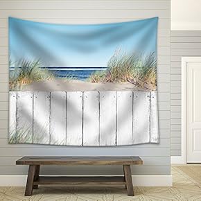 Beach and Fence - Fabric Wall Tapestry Home Decor - 51x60 inches