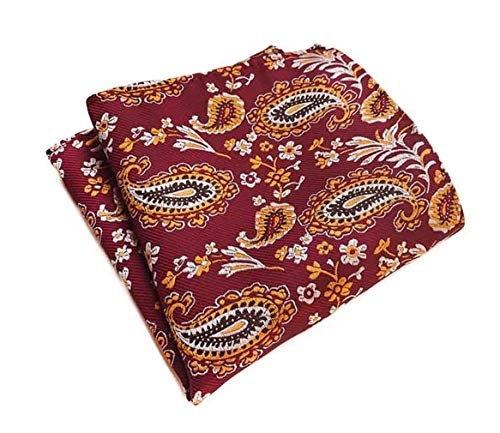 MOHSLEE Mens Red Floral Paisley Cravat Wedding Ascot Tie Scarf Pocket Square Set - Thumbnail 3