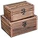 MyGift Set of 2 Rustic Brown Wood Decorative Nesting Storage Boxes, Jewelry and Trinket Wooden Chests with Latch