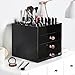 Beautify Large Black Acrylic Cosmetic Makeup Organizer Stand with 3 Drawers, 21 Brush/Lip Gloss Holders and 6 Individual Top Sections