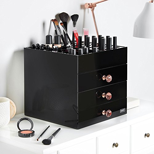 Beautify Large Black Acrylic Cosmetic Makeup Organizer Stand with 3
