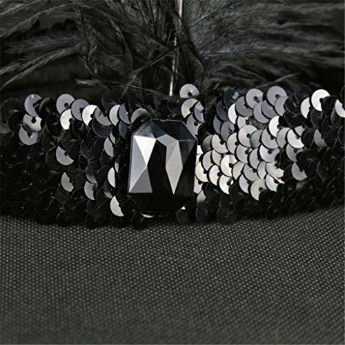 Lucoo Headpiece Feather Flapper Headband Great Gatsby Headdress Vintage Hair Accessories (Black)