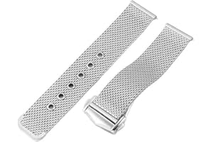 20mm Silver Metal Mesh Watch Band Compatible with Omega Seamaster Style, Milanese Omega Mesh Watch Strap 20mm, Waterproof Cor