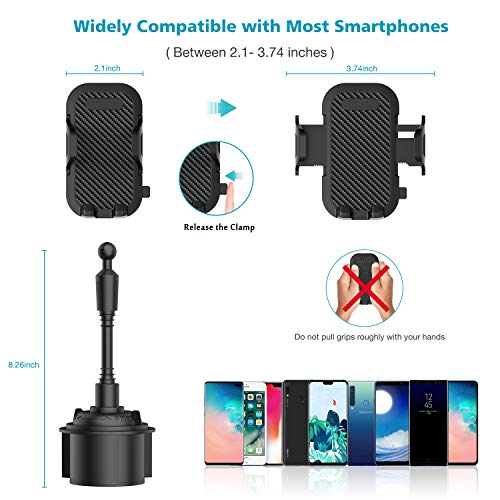 Car Cup Holder Phone Mount, Adjustable Gooseneck Cupholder Cell Phone Cradle with 360° Rotatable Holder for iPhone XR Xs XS Max X 8 7 7 Plus 6s/ Samsung Galaxy S10 S9 S8 S7/ Note 9 8, Huawei, GPS etc - Thumbnail 2