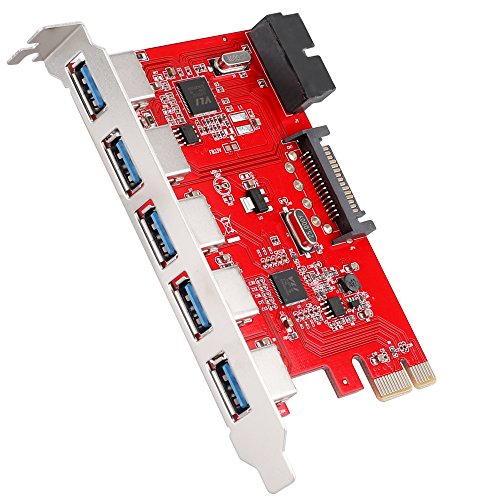 QNINE 5 Port USB 3.0 PCIe Expansion Card, PCI USB 3 Card with 15-Pin Power Connector and Internal 20-Pin Connector for Expand Another 2 USB, PCI Express Internal USB Hub Adapter for Desktop PC
