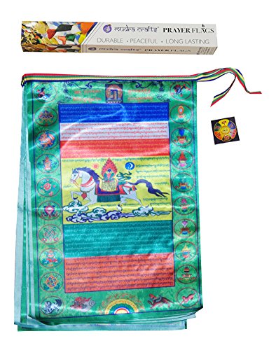 Mudra Crafts Tibetan Buddhist Indoor Outdoor Satin Affirmation Windhorse Prayer Flags (Green Lungta)