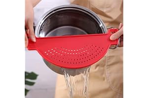 1pc Kitchen Pot-Mounted Strainer PP Material Vegetable Draining Board Colander for Pasta Vegetables Home Kitchen Utensil, Red