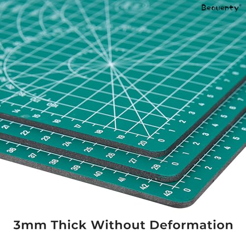 Beauenty A1/A2/A3 Cutting Mat, Self Healing Cutting Mat Durable Non-Slip 3mm Thick Double Sided Engraving Board, Reusable Gridded Rotary Mat for Crafts, Sewing, Engrave, Office (A3)