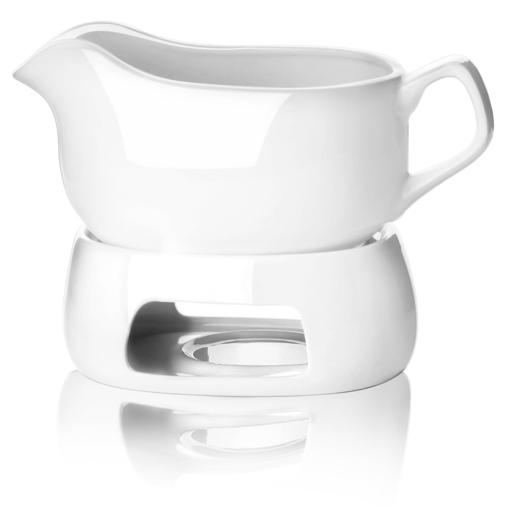 Nucookery Large 14/17 Oz Gravy Boat With Ergonomic Handle | White Fine Porcelain Saucier With