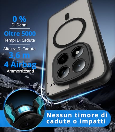 Vansdon Magnetic Cover for Xiaomi Redmi Note 15 Pro 5G with 1 Pieces Tempered Glass, Magsafe Compatible with Magsafe, Military Level Anti-Drop Protection, Translucent Slim Matte Shockproof Cover-Black