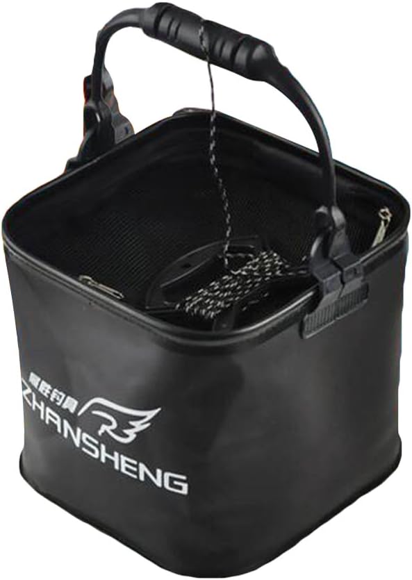 TSACTE EVA folding bucket fishing bucket thickening folding bucket live fish bucket live fish box fishing gear small pieces fish care bucket fishing box to send water rope (Black large)