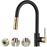Havin Gold and Black Kitchen Faucet with Pull Down Sprayer, High Arc Stainless Steel Material, with cUPC Ceramic Cartridge,Without Deck Plate,Fit for 1 Hole Kitchen Sink or Laundry Sink SS501GB