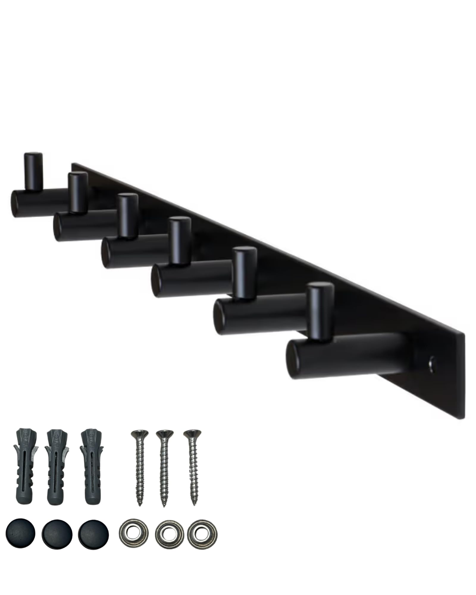 Gedotec Coat Hooks Black matt [6 Hooks] Coat Rail Hallway, Kitchen & Bathroom I Wall Coat Rack Moon I Hook Rail Black for screwing I Design Coat Rack Panel I Coat Hooks wall mounting